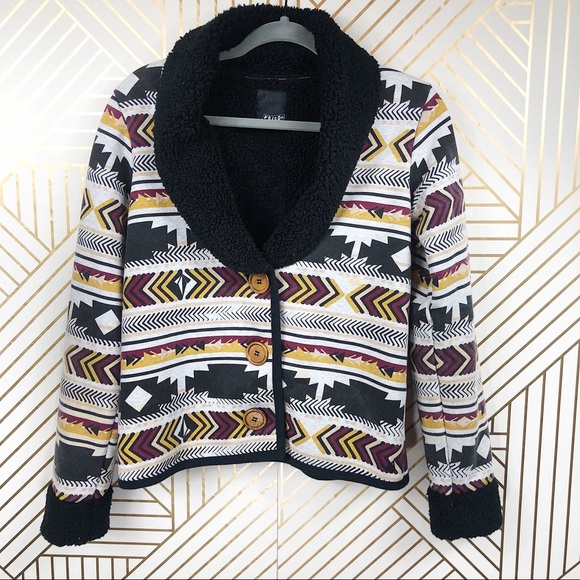 Volcom Baba Black Sheep Sherpa Aztec Jacket - Picture 2 of 7